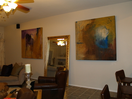 Me Abstract Colors and Spill the Girl- Room Setting View both available for purchase